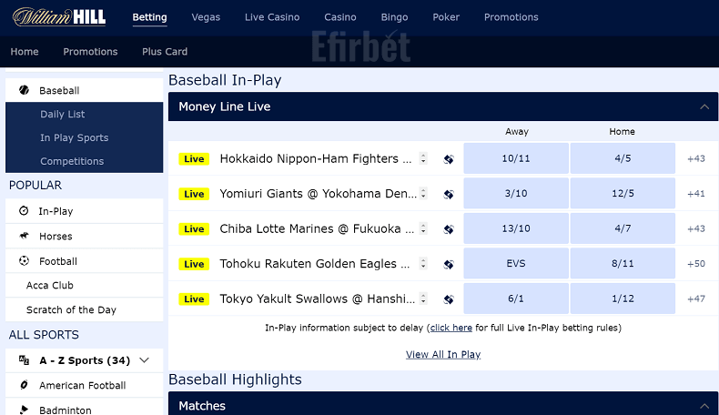 William Hill baseball betting