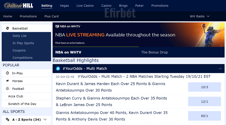 William Hill basketball betting