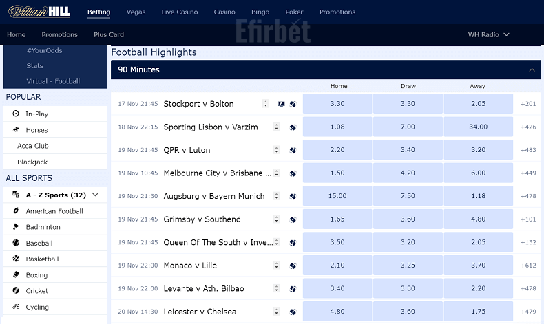 William Hill football betting