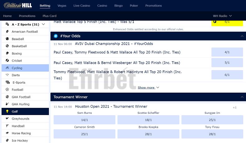 William Hill golf betting