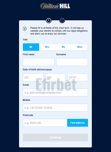 William Hill Registration Form