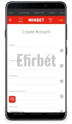 Registration in Winbet mobile app