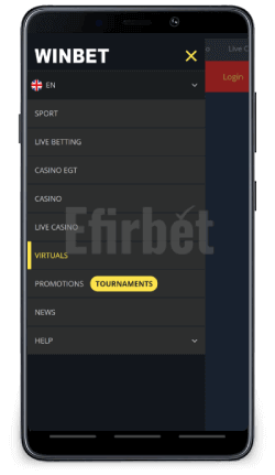 Virtual football in Winbet app for Android