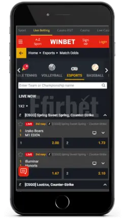In-play betting in Winbet mobile app for iOS