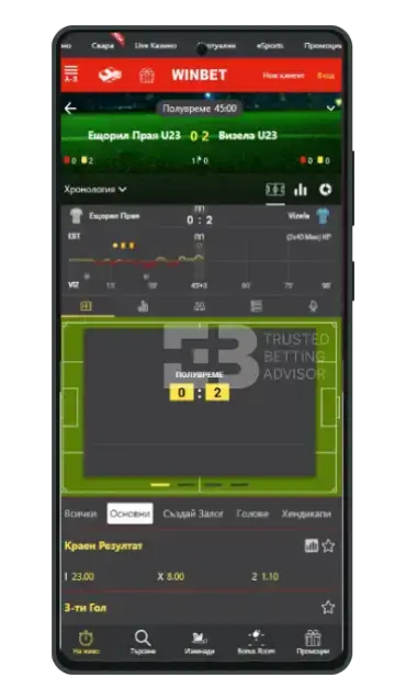 Winbet app Мобилни залози на живо