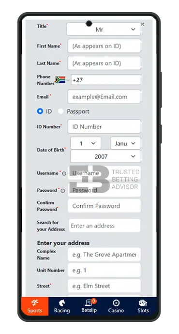 WSB Mobile App Android Registration