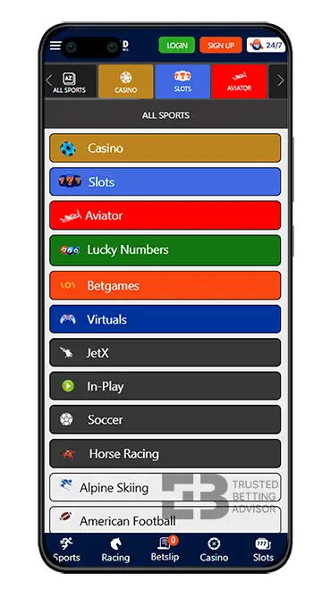 WSB Mobile App Huawei Betting Sections