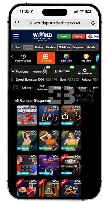 WSB Mobile App iOS Betgames