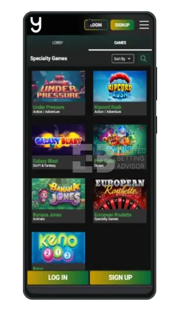Yebo mobile casino games