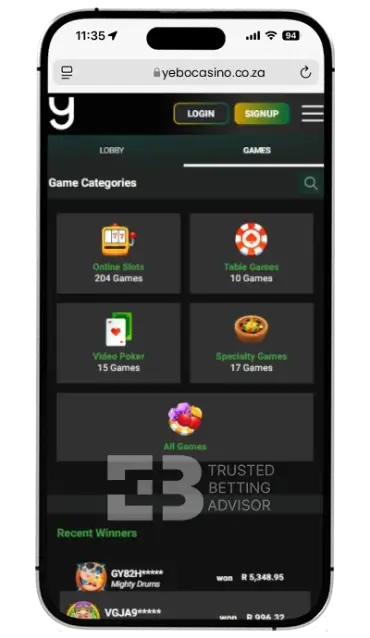 Yebo App iOS mobile version