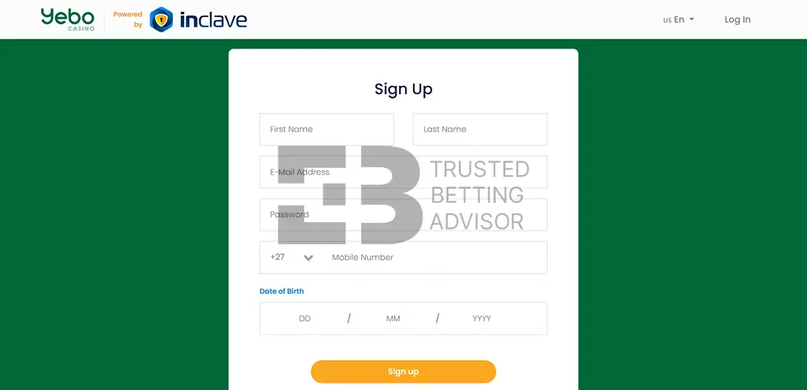 Yebo Casino Registration Form