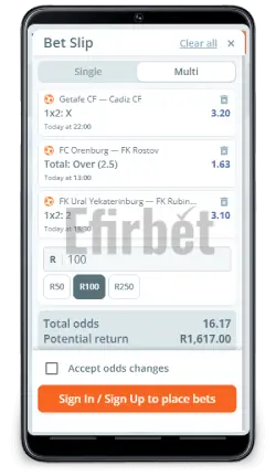 YesPlay mobile betslip