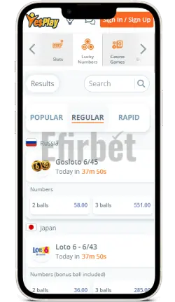 YesPlay iOS app lucky numbers