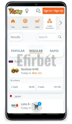 YesPlay mobile lucky numbers