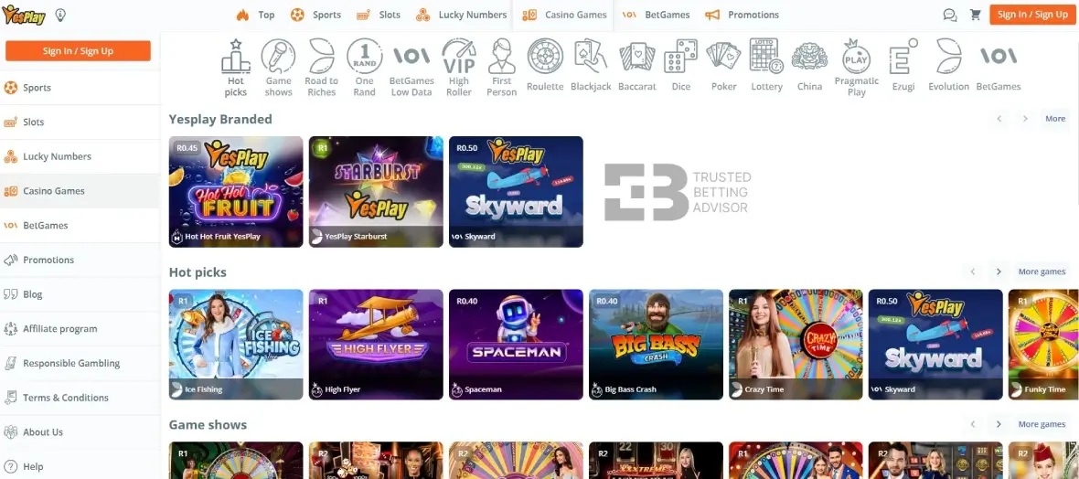 Yesplay Casino Games overview