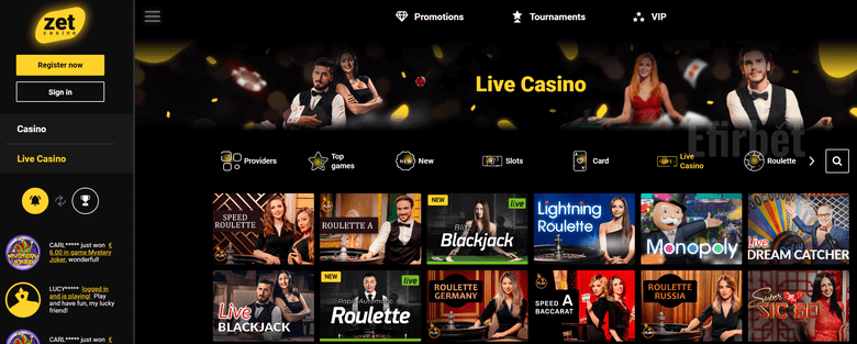 zet live casino games