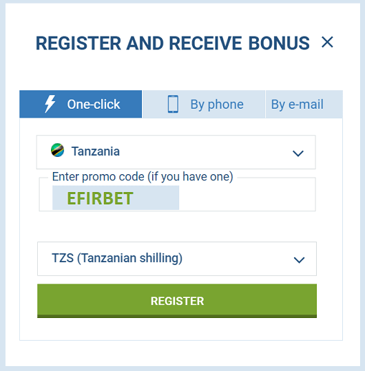 1xBet bonus code enter in Tanzania