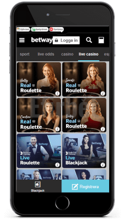 Betway live casino på en mobil