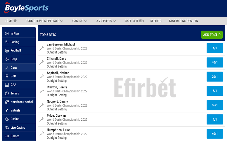 Boylesports darts betting
