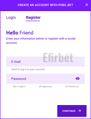Pixel Bet registration form